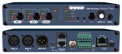 Broadcast Tools AES Switcher Sentinel 2+1 -  Web-based AES Silence Detector - 305broadcast