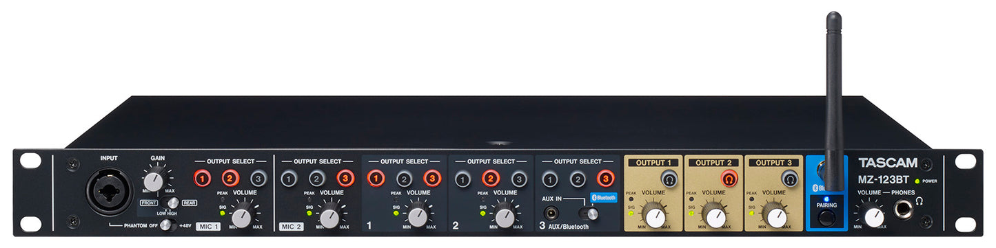 Tascam MZ-123BT 3-Channel Rackmount Multi-Zone Mixer With Bluetooth - 305broadcast