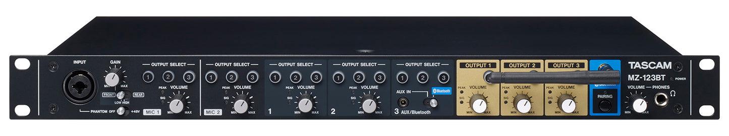 Tascam MZ-123BT 3-Channel Rackmount Multi-Zone Mixer With Bluetooth - 305broadcast