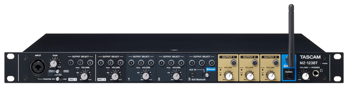 Tascam MZ-123BT 3-Channel Rackmount Multi-Zone Mixer With Bluetooth - 305broadcast
