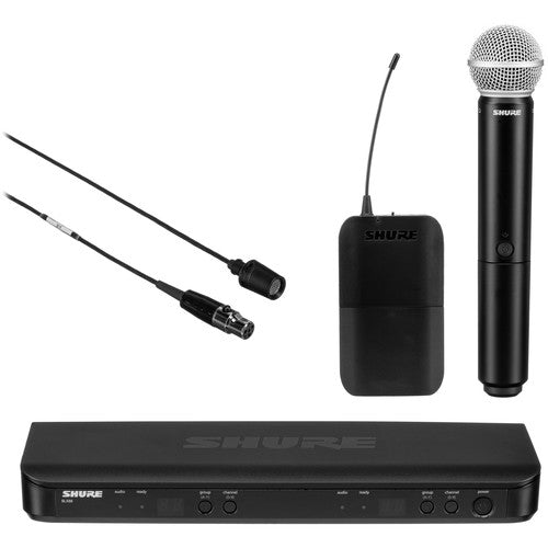 Shure BLX1288/CVL Dual Channel Combo Wireless System with PG58 Handheld and CVL Lavalier Microphones, H10 - 305broadcast