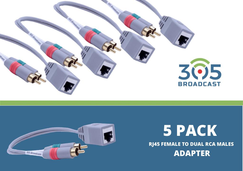 305Broadcast Package of 5 x 305ADAPT-RCAM - RJ45 female to dual RCA males adapter - 305broadcast