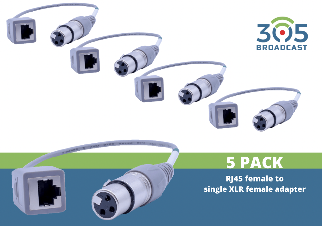 305Broadcast Package of 5 x 305ADAPT-XLRFS - RJ45 female to single XLR female adapter - 305broadcast