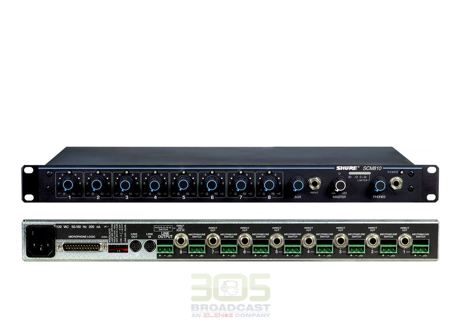 Shure SCM810 Eight-Channel Automatic Microphone Mixer, Black - 305broadcast