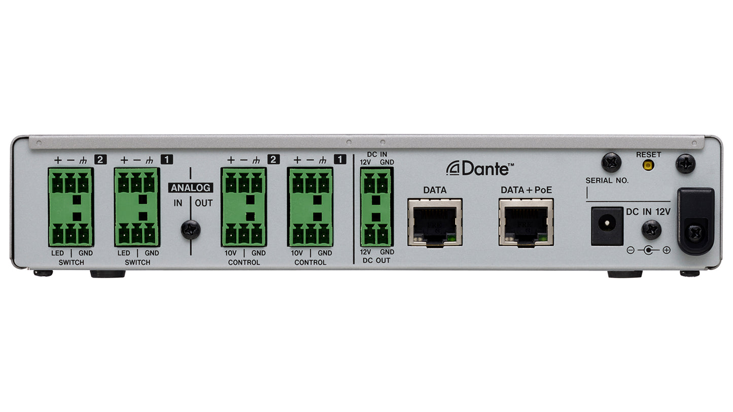 Tascam MM-2D-E - 2 Channel Mic/Line Input/Output Dante Converter with built-in DSP Mixer - 305broadcast