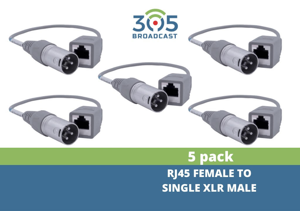 305Broadcast Package of 5 x 305ADAPT-XLRMS - RJ45 female to single XLR male adapter