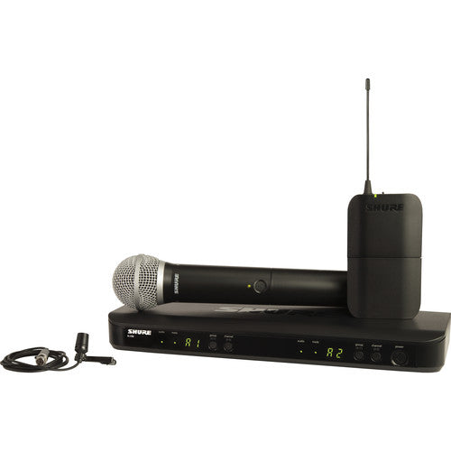 Shure BLX1288/CVL Dual Channel Combo Wireless System with PG58 Handheld and CVL Lavalier Microphones, H10 - 305broadcast