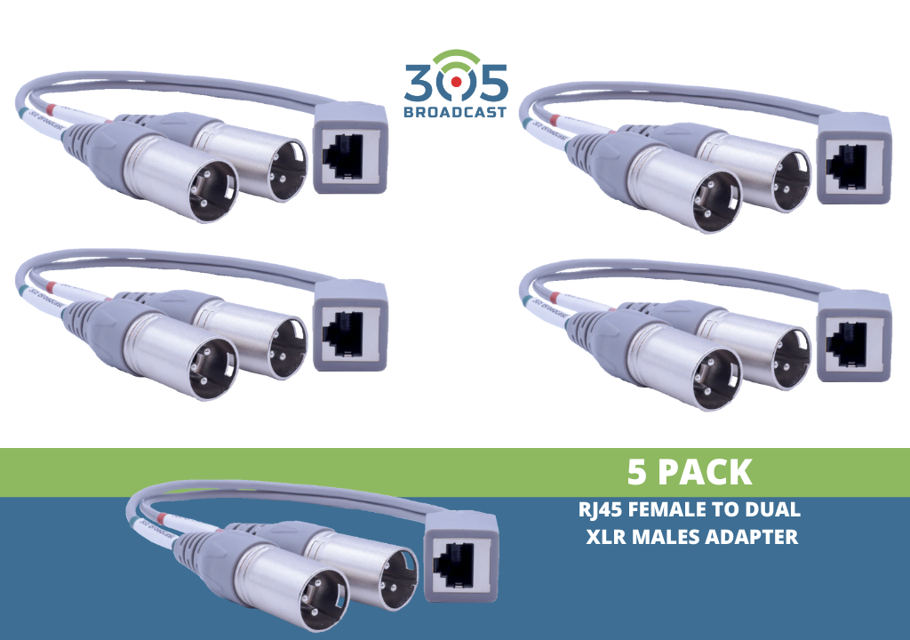 305Broadcast Package of 5 x 305ADAPT-XLRMD - RJ45 female to dual XLR males adapter - 305broadcast