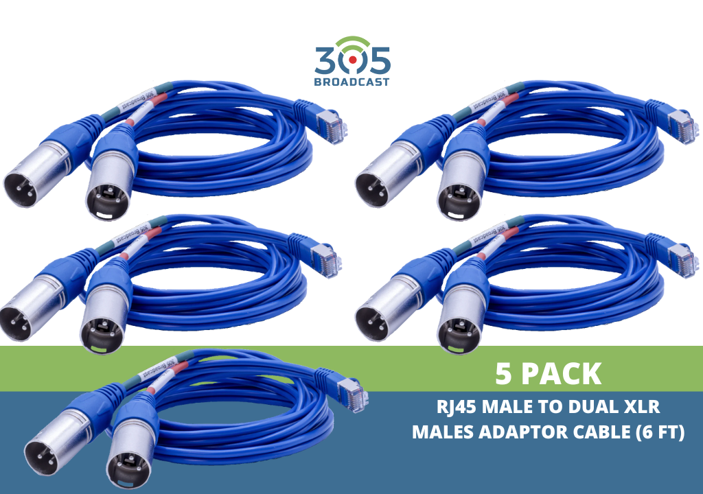 305Broadcast Package of 5 x 305CABLE-XLRMD - RJ45 MALE to Dual XLR males Adaptor Cable (6 ft) - 305broadcast