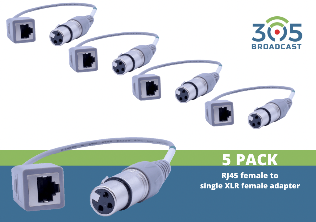 305Broadcast Package of 5 x 305ADAPT-XLRFS -  RJ45 female to single XLR female adapter - 305broadcast