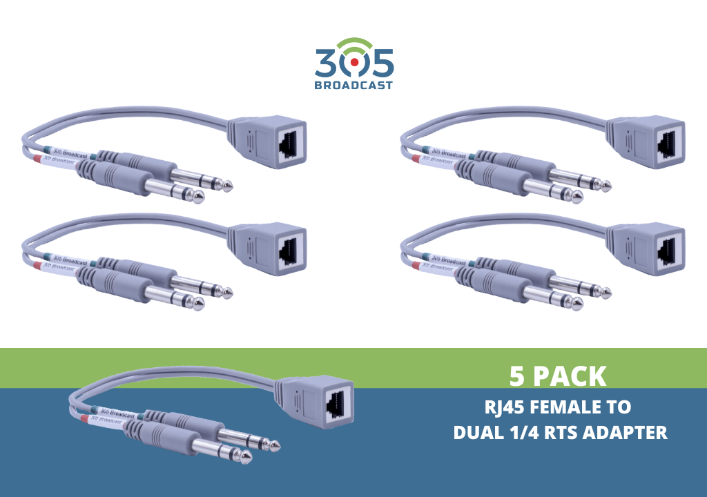 305Broadcast Package of 5 x 305ADAPT-TRSM - RJ45 female to dual 1/4 RTS adapter - 305broadcast