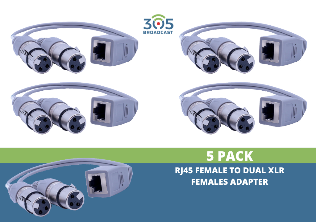 305Broadcast Package of 5 x 305ADAPT-XLRFD - RJ45 female to dual XLR females adapter