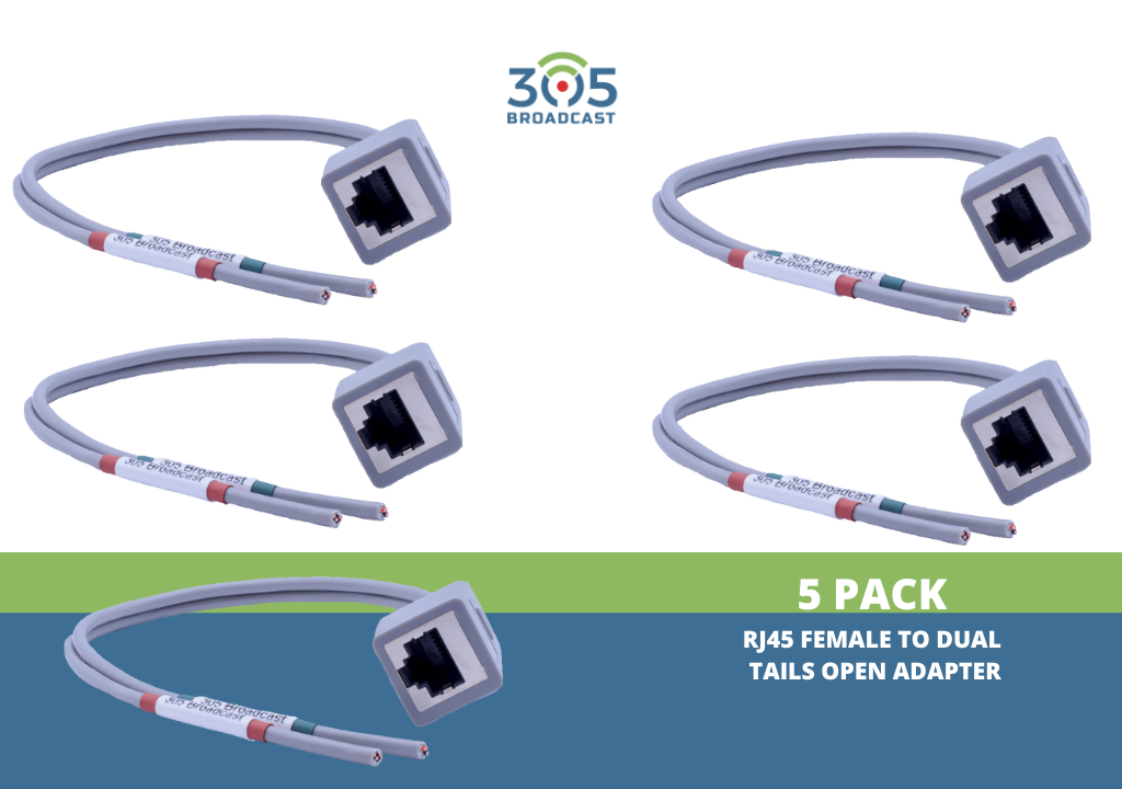 305Broadcast Package of 5 x 305ADAPT-TAIL - RJ45 female to dual tails open adapter - 305broadcast