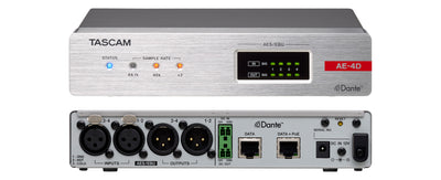 Tascam AE-4D - 4 Channel AES/EBU Input/Output Dante Converter with built-in DSP Mixer - 305broadcast