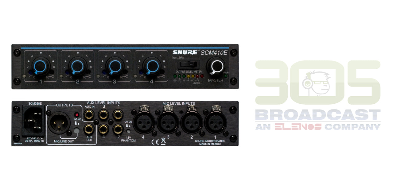 Shure SCM410 4-Channel Automatic Microphone Mixer (110V) with Logic Control and EQ per Channel - 305broadcast