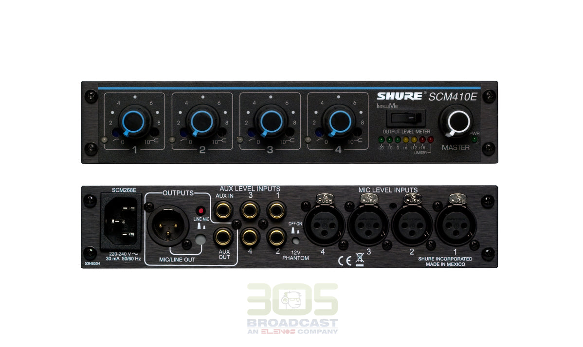 Shure SCM410 4-Channel Automatic Microphone Mixer (110V) with Logic Control and EQ per Channel - 305broadcast