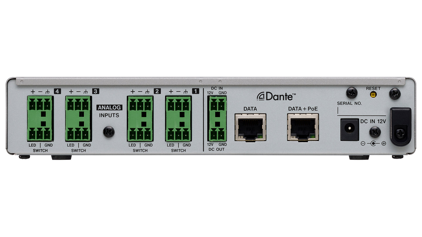 Tascam MM-4D/IN-E - 4 Channel Mic / Line Input Dante Converter with built-in DSP Mixer Euroblock - 305broadcast