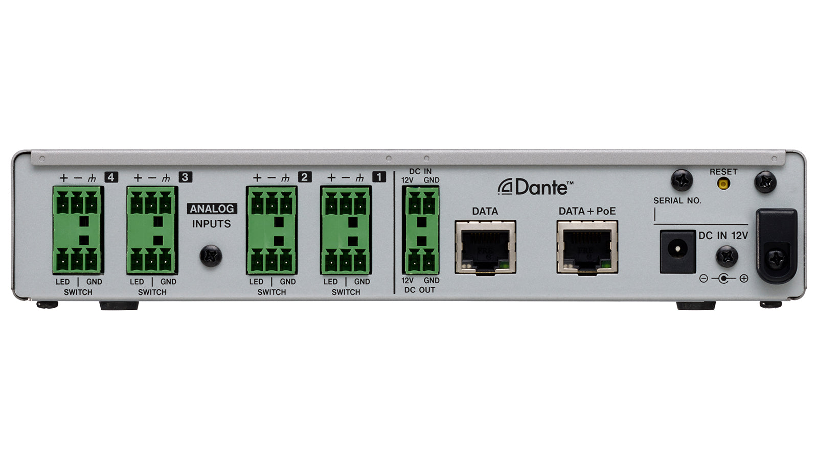 Tascam MM-4D/IN-E - 4 Channel Mic / Line Input Dante Converter with built-in DSP Mixer Euroblock - 305broadcast