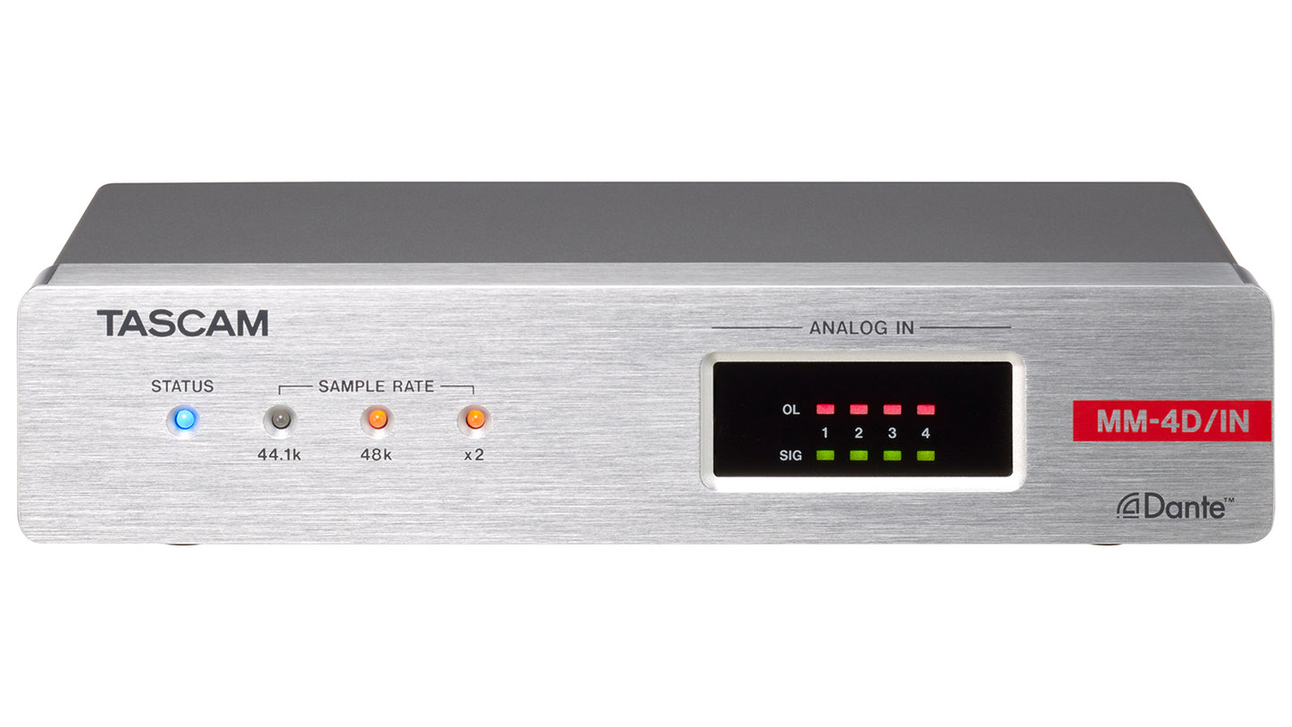 Tascam MM-4D/IN-E - 4 Channel Mic / Line Input Dante Converter with built-in DSP Mixer Euroblock - 305broadcast