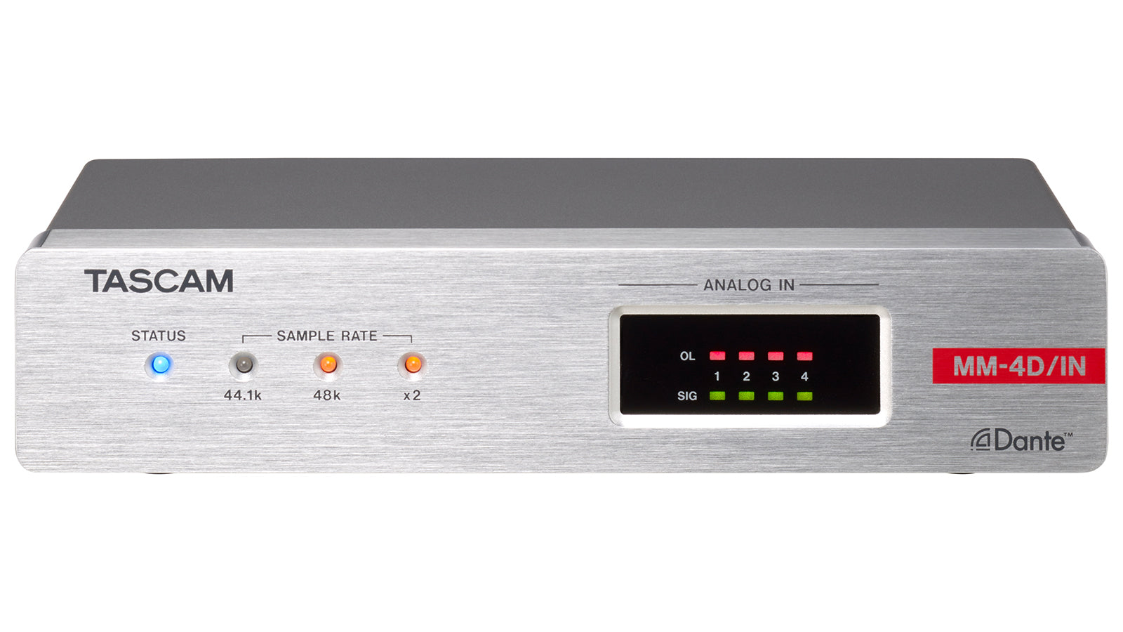 Tascam MM-4D/IN-E - 4 Channel Mic / Line Input Dante Converter with built-in DSP Mixer Euroblock - 305broadcast