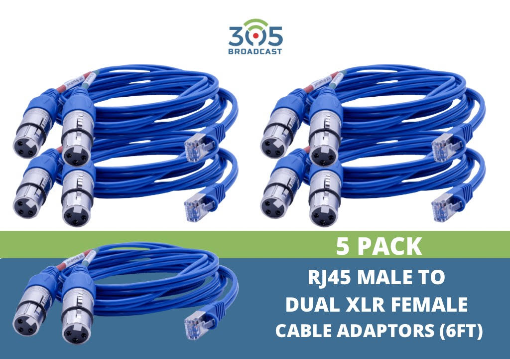 305Broadcast Package of 5 x 305CABLE-XLRFD - RJ45 MALE to Dual XLR Female Adaptor Cable (6ft) - 305broadcast
