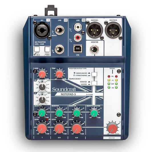 Soundcraft Notepad-5 Small-Format Analog Five-Channel Mixing Console with USB I/O (5085980US) - 305broadcast