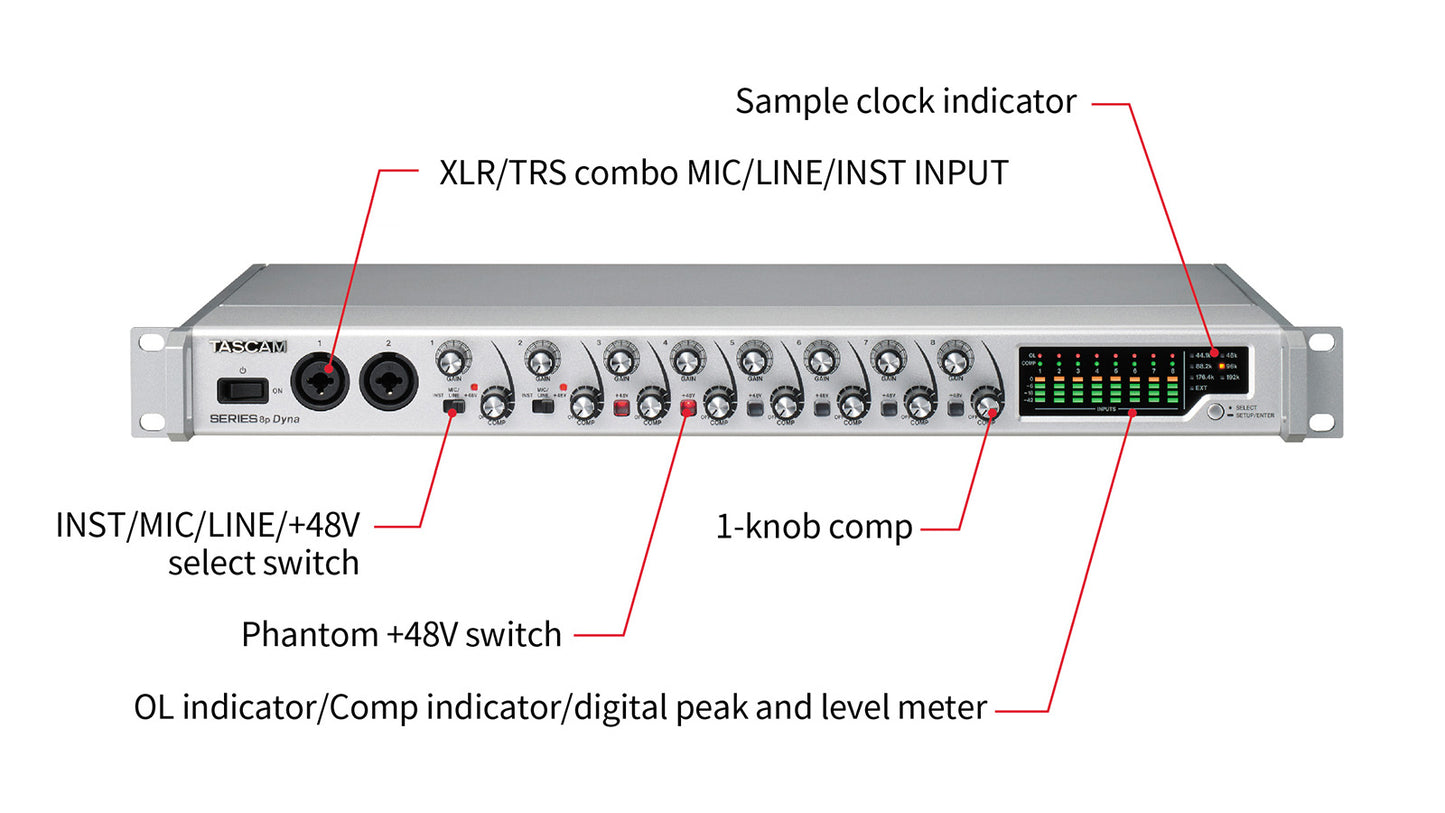 Tascam SERIES 8p Dyna - 8 CHANNEL MIC PREAMPLIFIER w/ANALOG COMPRESOR - 305broadcast